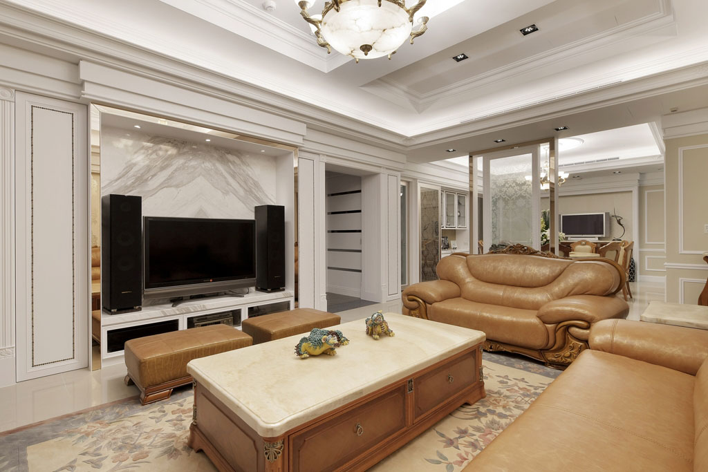 背景墙电视柜富裕型装修客厅新古典风格效果图 