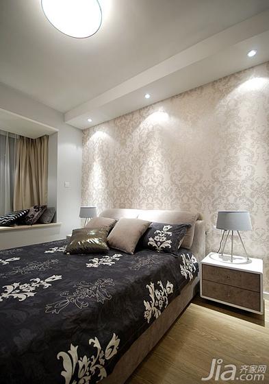 ,三居室装修,130平米装修,现代简约风格,卧室,床,床头柜,壁纸