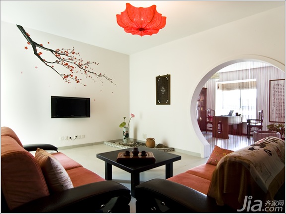 中式风格,公寓装修,新房装修,70平米装修,5-10万装修,富裕型装修,客厅,沙发,茶几,灯具,背景墙