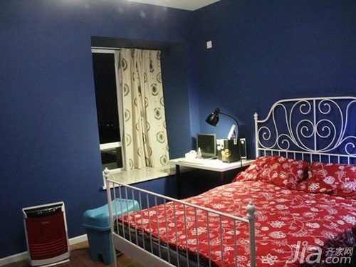 二居室装修,宜家风格,小户型装修,70平米装修,5-10万装修,蓝色,卧室,床,窗帘