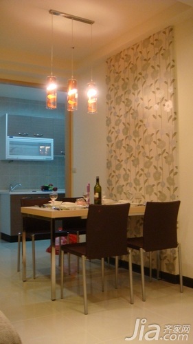 简约风格,三居室装修,70平米装修,餐厅,餐桌,灯具,壁纸