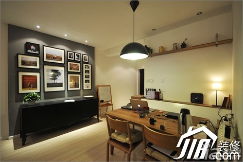 新古典风格,一居室装修,50平米装修,餐厅,背景墙,照片墙,简洁,餐桌,灯具