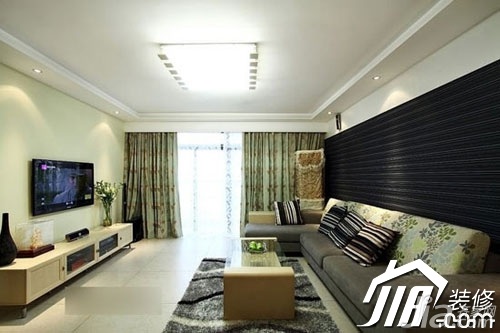 混搭风格,三居室装修,90平米装修,客厅,沙发,茶几,电视柜,简洁,灯具