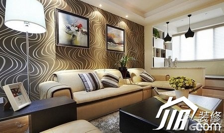 一居室装修,富裕型装修,60平米装修,简约风格,客厅,壁纸,沙发,茶几,灯具,简洁