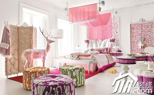混搭风格,富裕型装修,110平米装修,公寓装修,卧室,床,粉色,温馨