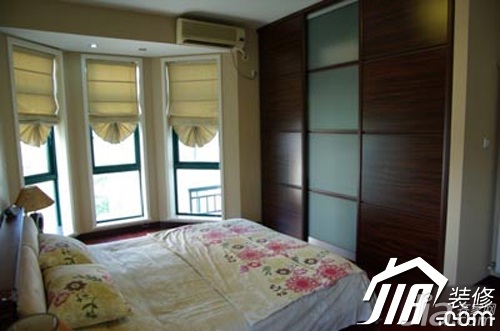 中式风格,10-15万装修,100平米装修,公寓装修,卧室,床