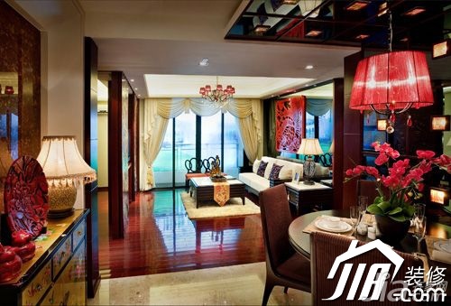 豪华型装修,中式风格,130平米装修,公寓装修,15-20万装修,客厅,沙发,茶几,餐厅,餐桌,灯具,背景墙