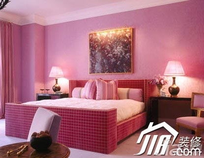 公寓装修,120平米装修,豪华型装修,5-10万装修,简约风格,卧室,床,床头柜,装饰画,粉色,温馨