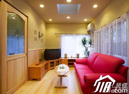富裕型装修,80平米装修,小户型装修,日式风格,客厅,沙发,茶几,电视柜