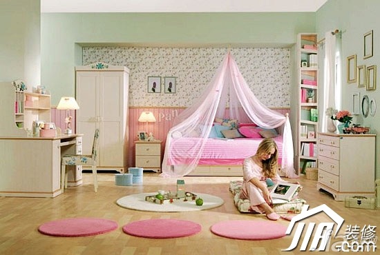 卧室装修,富裕型装修,混搭风格,粉色,儿童房,儿童床,,衣柜