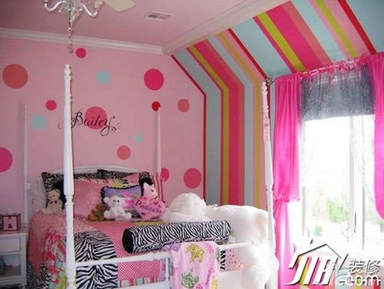 卧室装修,富裕型装修,混搭风格,粉色,儿童房,,壁纸,窗帘