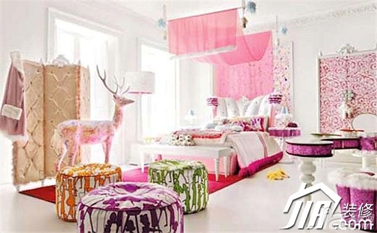 卧室装修,富裕型装修,混搭风格,粉色,儿童房,儿童床,