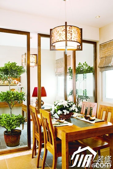 中式风格,新古典风格,富裕型装修,餐厅,灯具,餐桌