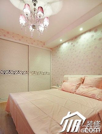 简约风格,80平米装修,二居室装修,壁纸,床,衣柜,卧室,粉色