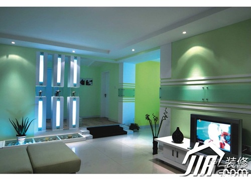 富裕型装修,简约风格,100平米装修,公寓装修,客厅,电视柜,绿色,小清新