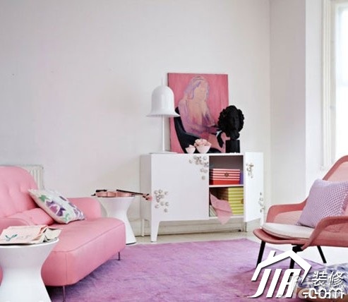 公寓装修,100平米装修,经济型装修,简约风格,客厅,沙发,粉色,梦幻