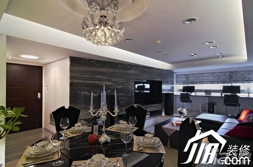 公寓装修,90平米装修,富裕型装修,新古典风格,客厅,餐厅,古典,沙发,茶几,灯具,餐桌,大气