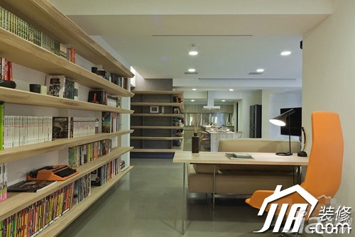 公寓装修,富裕型装修,东南亚风格,书房,简洁,书架,书桌