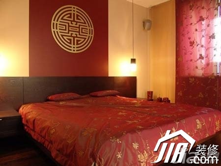 卧室,红色,古典,床,窗帘,灯具,卧室背景墙