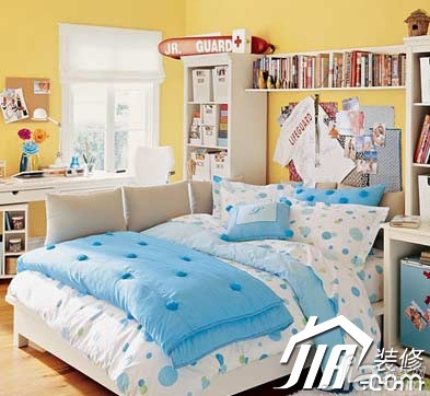 卧室,可爱,舒适,床,床头柜,书桌,卧室背景墙