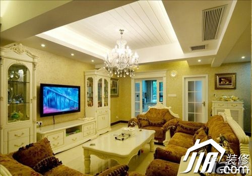 别墅装修,富裕型装修,欧式风格,客厅,简洁,大气,沙发,茶几,灯具,电视背景墙