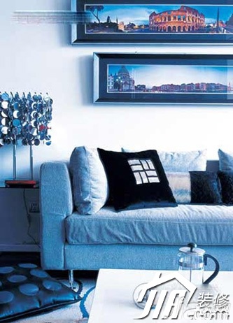 100平米装修,公寓装修,地中海风格,富裕型装修,客厅,蓝色,乐活,沙发,茶几,沙发背景墙