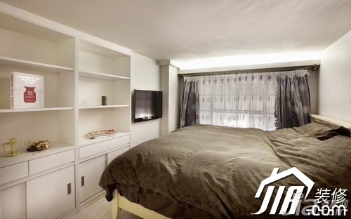 欧式风格,富裕型装修,100平米装修,公寓装修,卧室,简洁,床,窗帘,电视背景墙,柜子