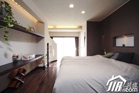 公寓装修,日式风格,富裕型装修,90平米装修,卧室,床,卧室背景墙