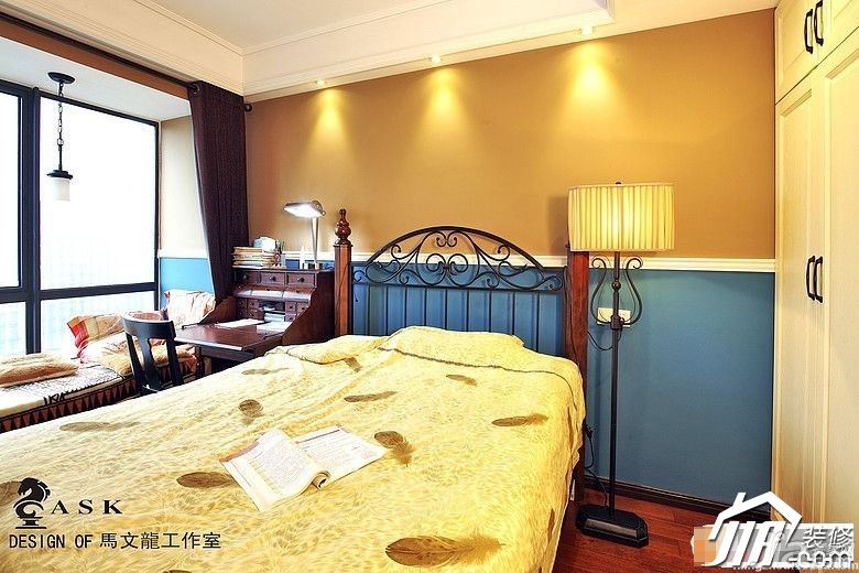 混搭风格,富裕型装修,80平米装修,公寓装修,卧室,床,灯具,床头柜