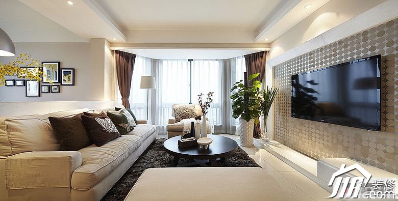 公寓装修,80平米装修,富裕型装修,简约风格,客厅,简洁,舒适,沙发,茶几,窗帘,灯具,电视背景墙