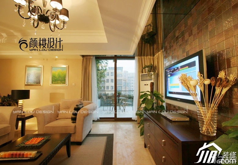 欧式风格,豪华型装修,公寓装修,客厅,简洁,沙发,茶几,窗帘,灯具,电视背景墙