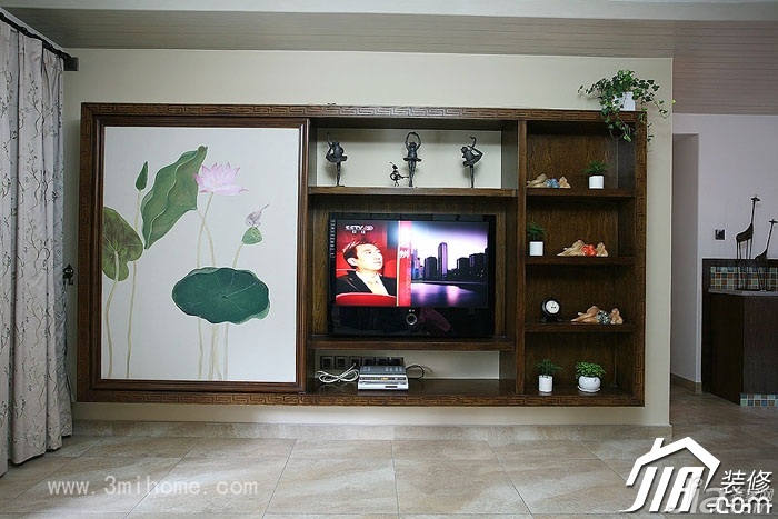 中式风格,公寓装修,富裕型装修,电视背景墙