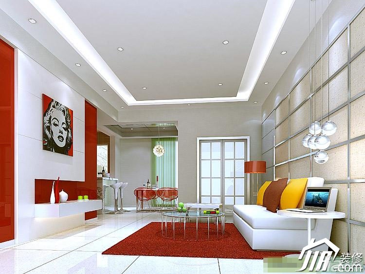 公寓装修,80平米装修,富裕型装修,混搭风格,客厅,红色,简洁,大气,沙发,茶几,灯具,沙发背景墙