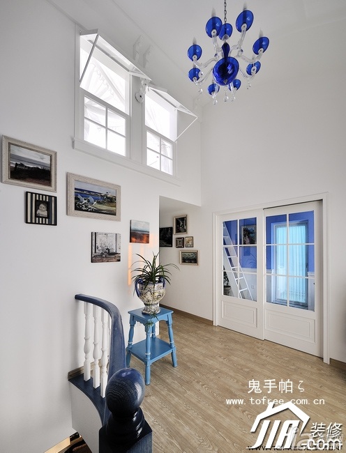 鬼手帕,混搭风格,富裕型装修,复式装修,灯具,蓝色