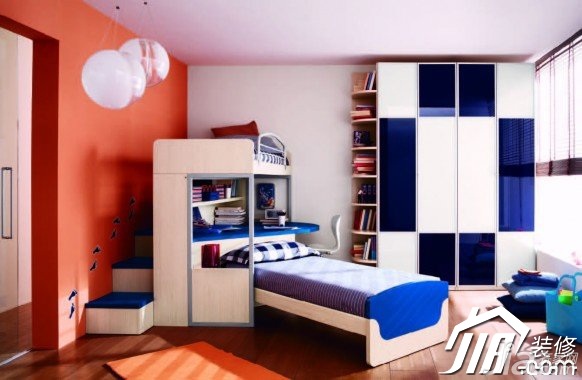 ,儿童房装修,儿童床,蓝色,灯具,舒适