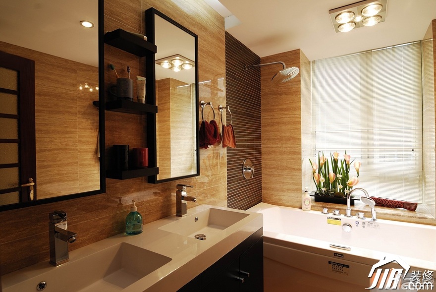中式风格,富裕型装修,110平米装修,公寓装修,卫生间,简洁,灯具,洗手台,卫浴挂件