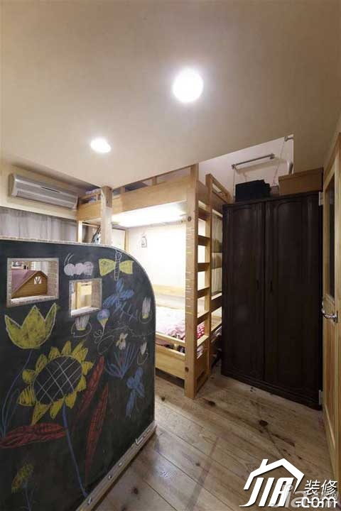 公寓装修,90平米装修,富裕型装修,日式风格,卧室,衣柜,上下床
