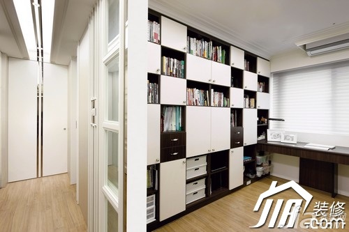 公寓装修,110平米装修,富裕型装修,混搭风格,书房,书架,书桌