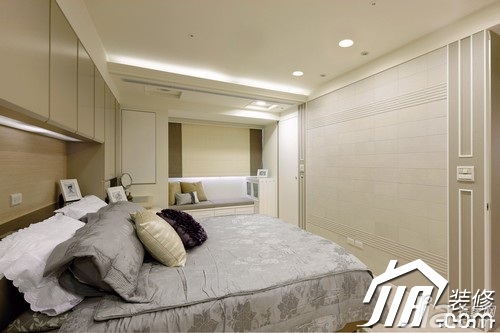 公寓装修,110平米装修,富裕型装修,混搭风格,床,飘窗,卧室背景墙,卧室