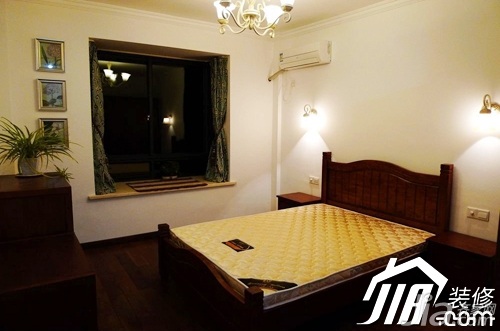 公寓装修,120平米装修,富裕型装修,美式乡村风格,卧室,床,窗帘,舒适