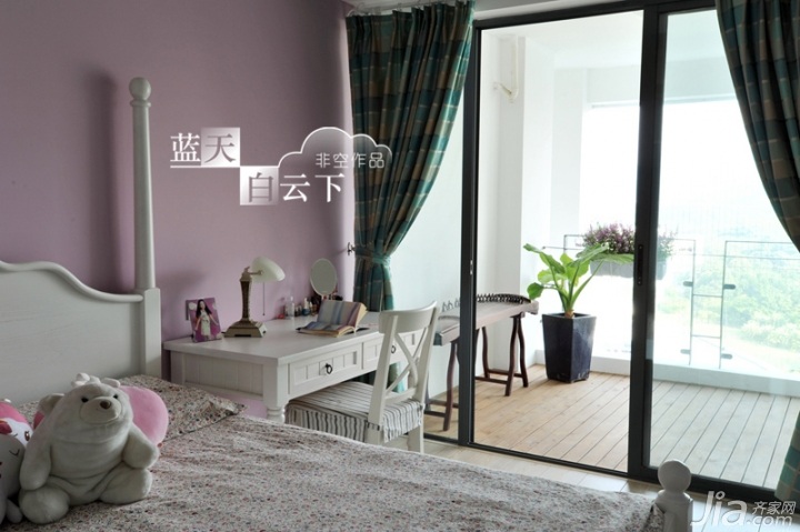 非空,别墅装修,田园风格,20万以上装修,卧室,床,床头柜,舒适,壁纸,移门