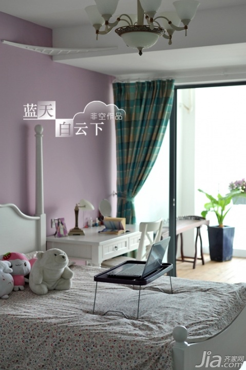 非空,别墅装修,田园风格,20万以上装修,卧室,床,床头柜,舒适,壁纸
