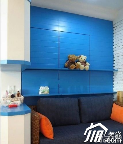 小户型装修,35平米装修,富裕型装修,3万以下装修,地中海风格,客厅,蓝色,沙发,沙发背景墙