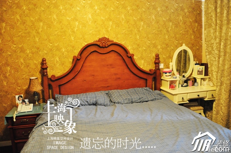 温馨,暖色调装修,田园风格,富裕型装修,一居室装修,卧室,床,舒适,梳妆台