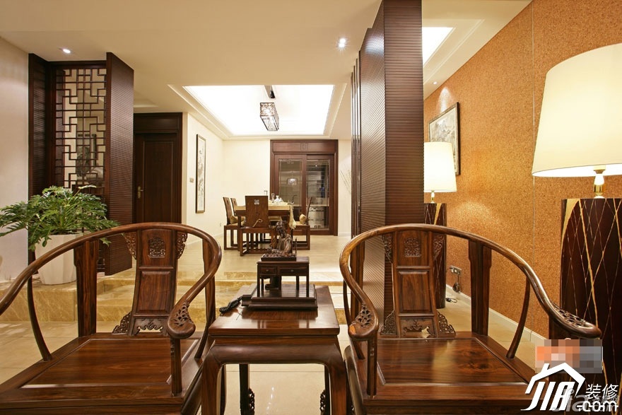 混搭风格,中式风格,富裕型装修,120平米装修,公寓装修,新古典风格,餐厅,灯具,餐桌,装饰画