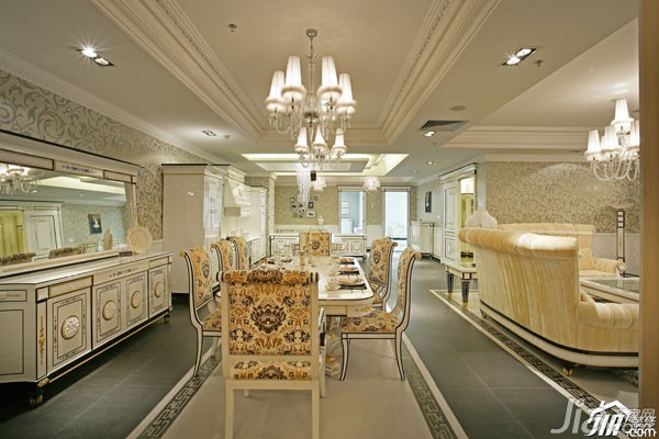 公寓装修,豪华型装修,欧式风格,新古典风格,客厅,厨房,餐厅,奢华,沙发,茶几,灯具,橱柜,餐桌