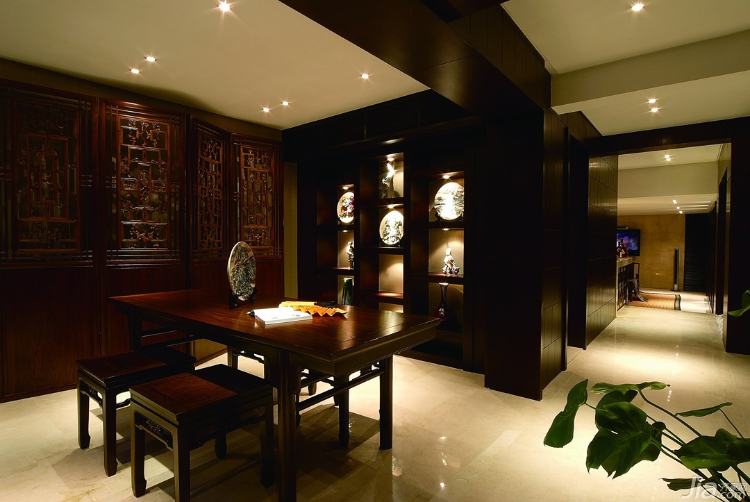 中式风格,豪华型装修,140平米以上装修,复式装修,别墅装修,原木色装修,书房,书桌,简洁,书架