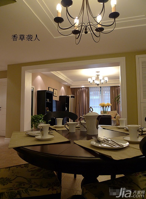 美式乡村风格,富裕型装修,120平米装修,公寓装修,餐厅,餐桌