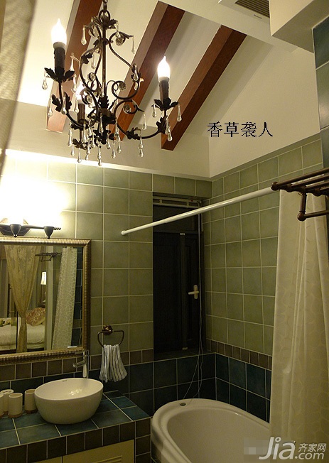 美式乡村风格,富裕型装修,120平米装修,公寓装修,卫生间,洗手台,灯具
