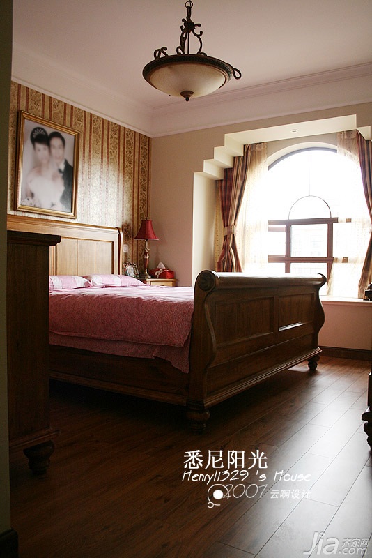 唯美,田园风格,富裕型装修,别墅装修,卧室,壁纸,灯具
